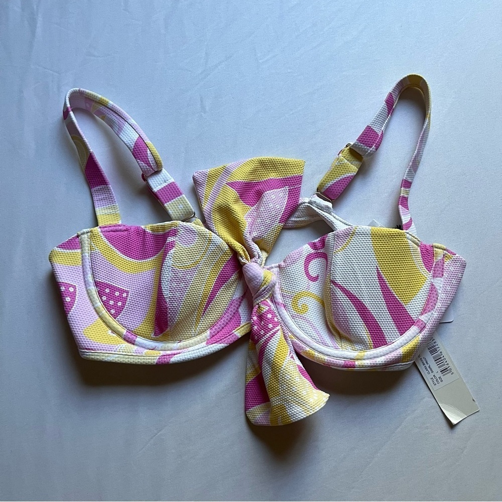 NWT ALEXANDRA MIRO Clara pink yellow white printed swim‎ bikini top